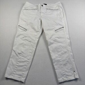 White House Black Market Womens White Embellished Cargo Capris Pants Size 10